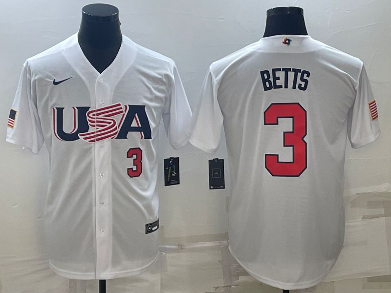 Men 2023 World Cub USA #3 Betts White Nike MLB Jersey5